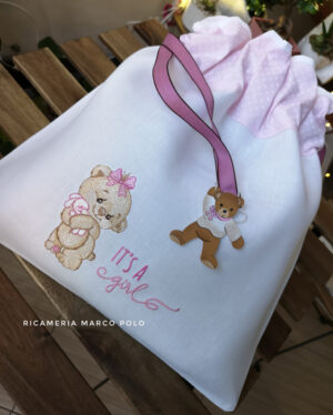 Orsetta it's a girl. Sacca primo cambio lino panna