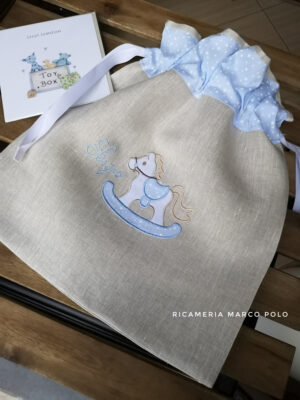 Cavalluccio azzurro. Sacca primo cambio lino tortora