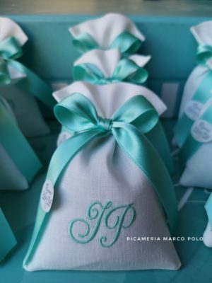 Sacchetto 8x12 ricamo e nastro tiffany