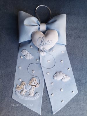 Cavalluccio cuore palloncino lino azzurro
