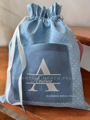 Sacca con tasca pois azzurro