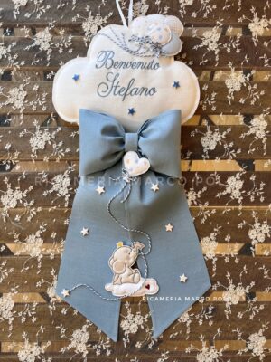 Nuvola + Fiocco nascita azzurro intenso. Elefantino e palloncini