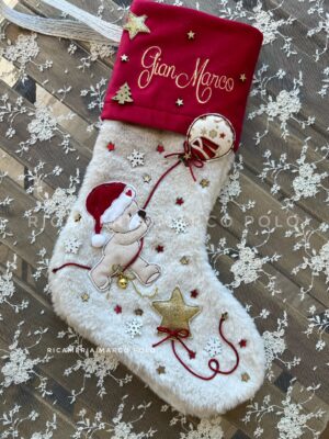 Orsetto e palloncini, Calza Natalizia panna e rossa