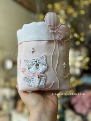 Gattino e 3 palloncini, lino rosa cipria