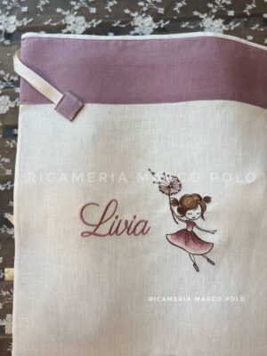 Bimba soffione lino panna e rosa antico