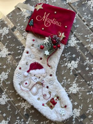 Orsetto e pallina, Calza Natalizia panna e rossa