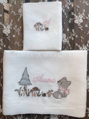 Animaletti del bosco rosa. Lenzuolino lino panna