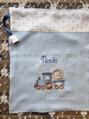 Sacca primo cambio Nascita in lino cielo