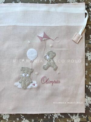 sacca primo cambio in lino rosa